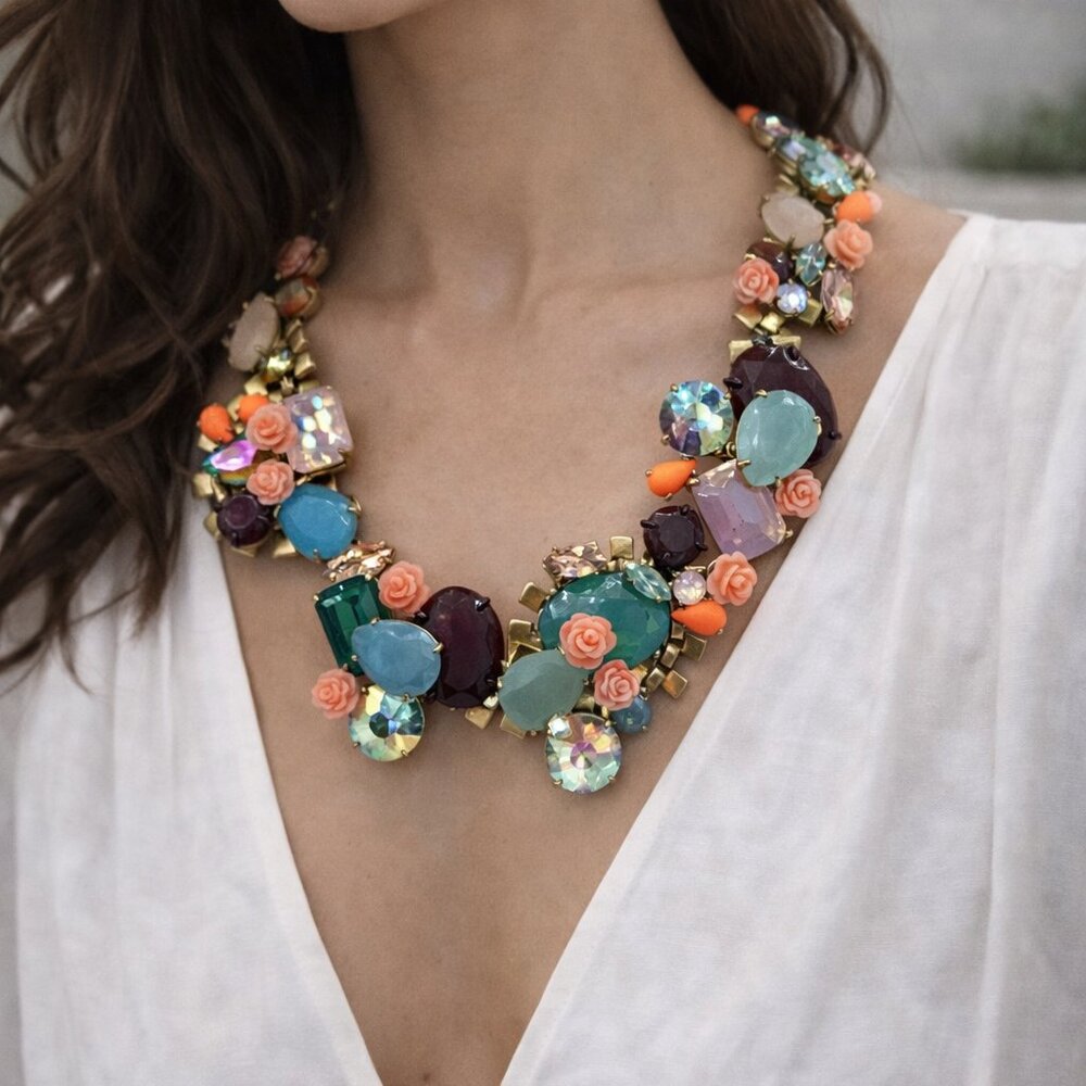 J. Crew fashion/costume necklace, vintage find, colourful, fun, crystals